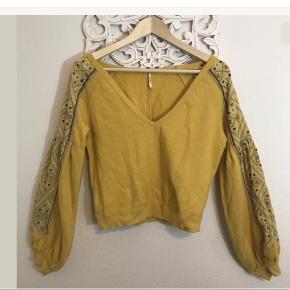 Free People Sweaters - Free People Yellows Size S  Embroidered Sweatshirt
